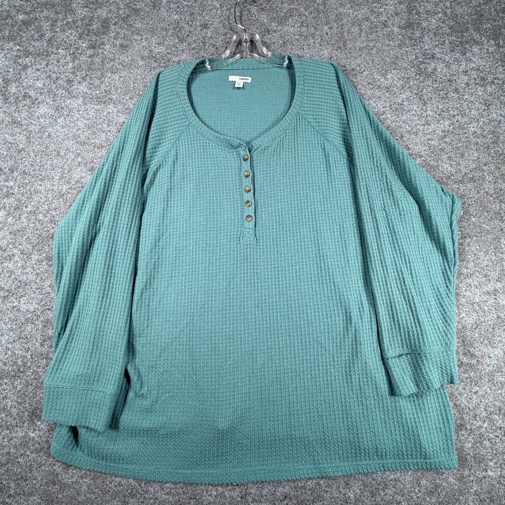 Sonoma Goods For Life Henley Top Womens 4X Blue Honeycomb Knit Relaxed Side Slit